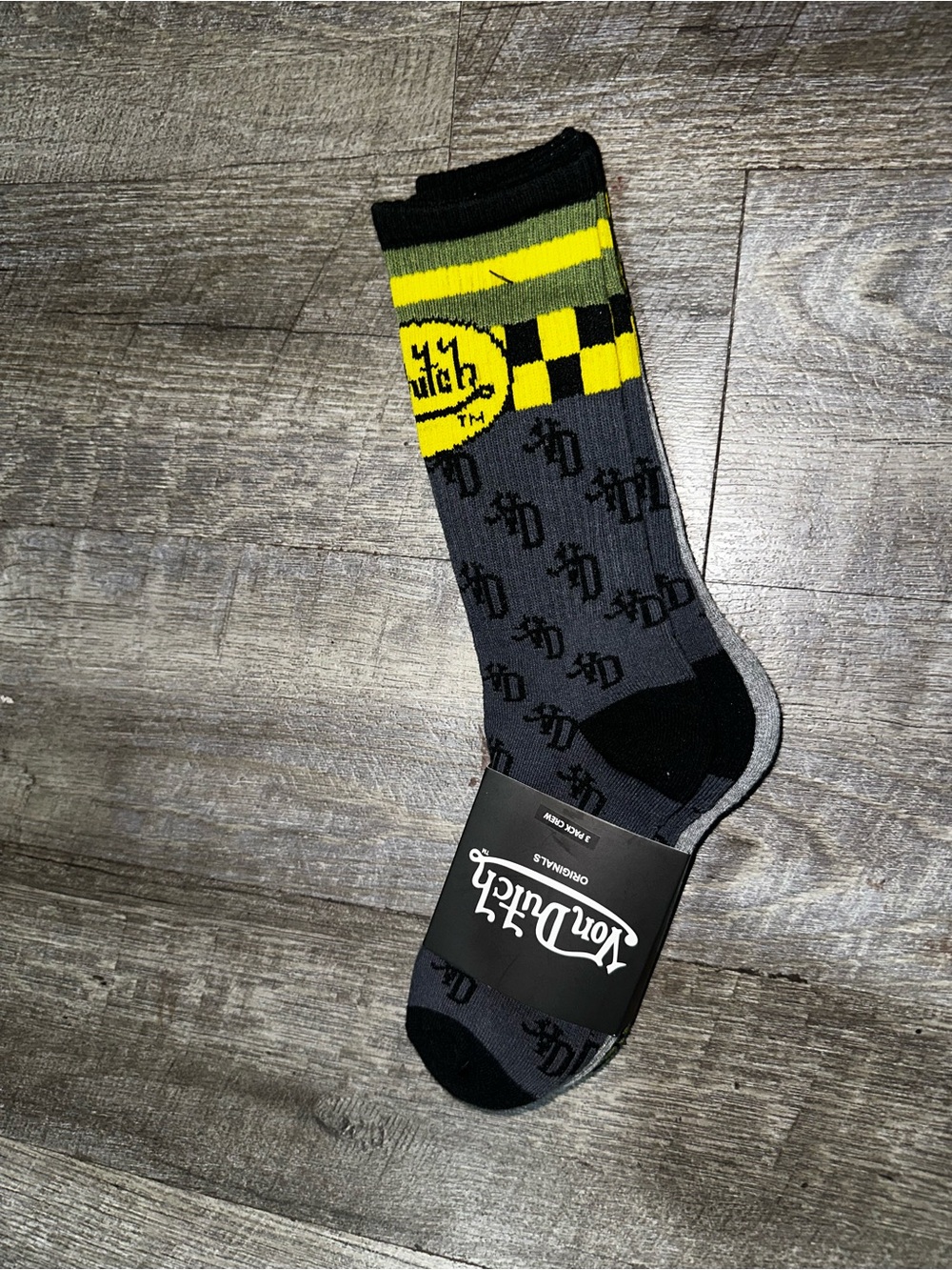 Von Dutch Gray & Yellow Checker Crew Socks 3-pack